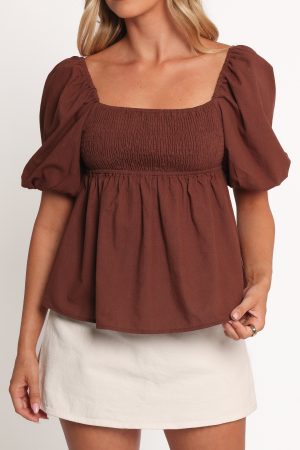 Jemima Puff Sleeve Top – Chocolate