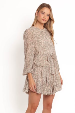 Jennie Long Sleeve Mini Dress – Cream/Multi