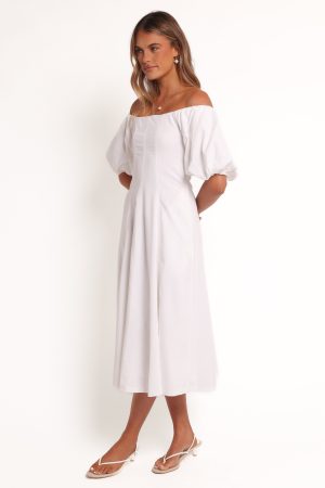 Jensen Off Shoulder Midi Dress – Ivory
