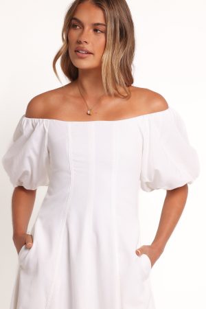 Jensen Off Shoulder Midi Dress – Ivory