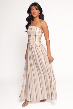 Jimena Strapless Maxi Dress – Brown Stripe