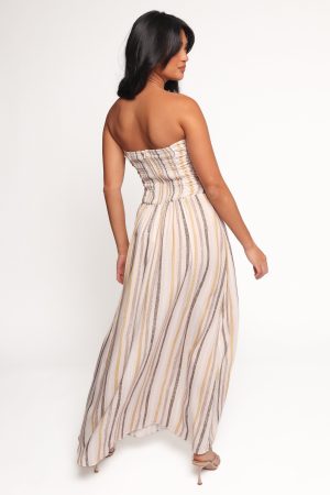 Jimena Strapless Maxi Dress – Brown Stripe