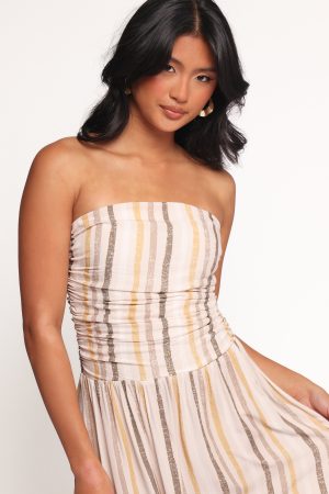 Jimena Strapless Maxi Dress – Brown Stripe