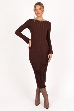 Jolene Long Sleeve Maxi Dress – Brown