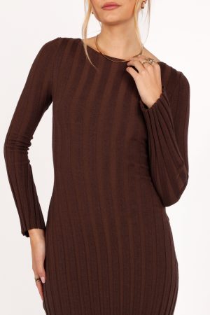 Jolene Long Sleeve Maxi Dress – Brown