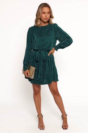 Joy Plisse Mini Dress – Dark Jade