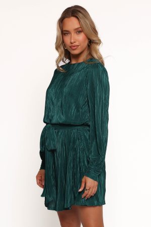 Joy Plisse Mini Dress – Dark Jade