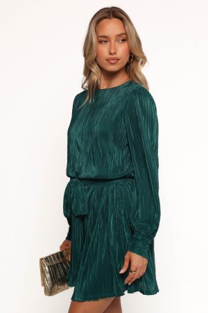 Joy Plisse Mini Dress – Dark Jade