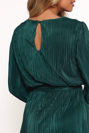 Joy Plisse Mini Dress – Dark Jade