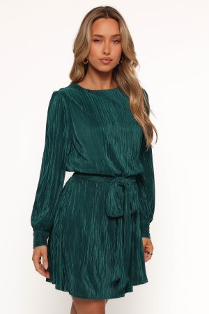 Joy Plisse Mini Dress – Dark Jade