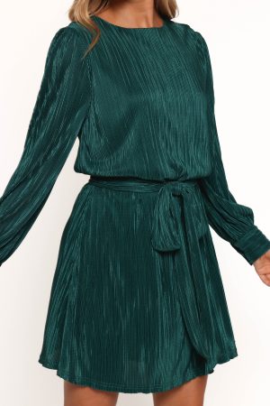 Joy Plisse Mini Dress – Dark Jade