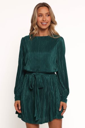 Joy Plisse Mini Dress – Dark Jade