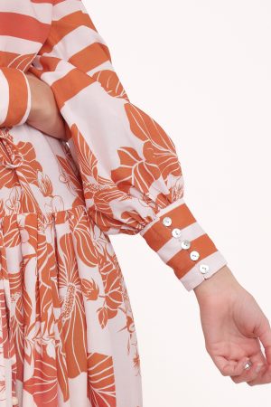 Jules Long Sleeve Dress – White/Orange