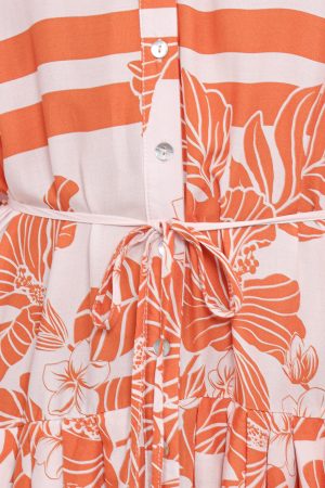 Jules Long Sleeve Dress – White/Orange