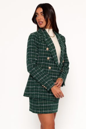 Jules Twill Plaid Blazer – Green