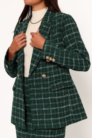 Jules Twill Plaid Blazer – Green