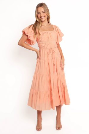 Julie Off Shoulder Midi Dress – Peach