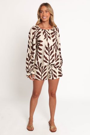 July Long Sleeve Smock Top – Brown Palm