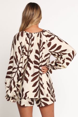July Long Sleeve Smock Top – Brown Palm