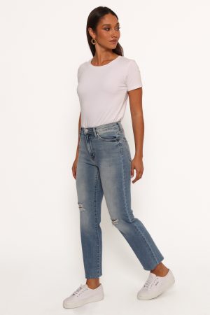 Just Black Distressed Slim Leg Jean – Light Denim