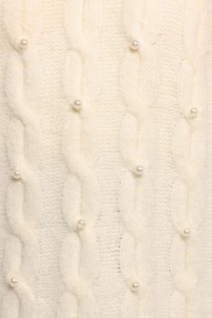Kalai Cable Knit Pearl Detail Knit Sweater – Cream