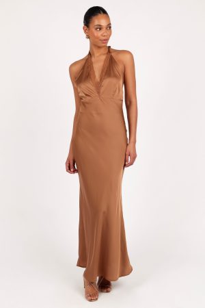 Kalina Halterneck Maxi Dress – Bronze