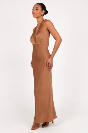 Kalina Halterneck Maxi Dress – Bronze