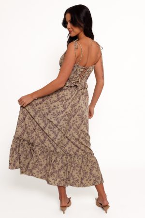 Karie Midi Dress – Olive/Dark Purple