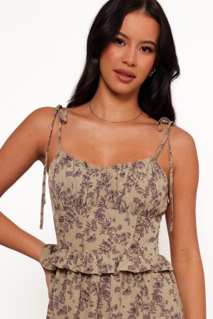 Karie Midi Dress – Olive/Dark Purple