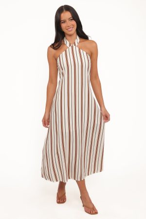 Katherine Midi Dress – Brown Stripe
