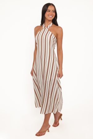 Katherine Midi Dress – Brown Stripe