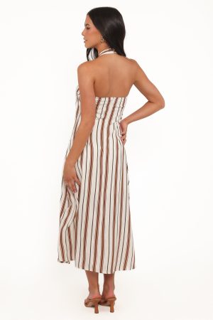 Katherine Midi Dress – Brown Stripe