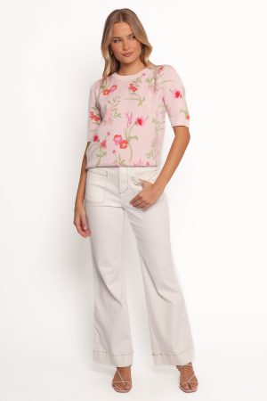 Keegan Flower Knit Sweater – Pink