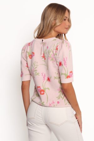 Keegan Flower Knit Sweater – Pink