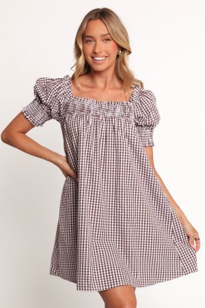 Kennedy Smock Mini Dress – Chocolate Gingham