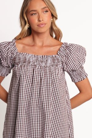 Kennedy Smock Mini Dress – Chocolate Gingham