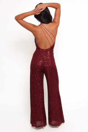 Khianna Sequin One Shoulder Jumpsuit – Red