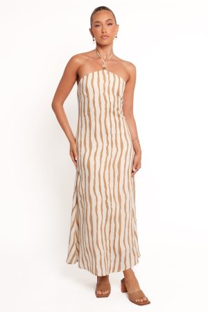 Kim Halter Maxi Dress – Tan Stripe