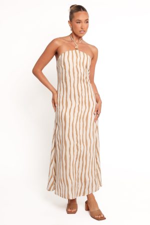 Kim Halter Maxi Dress – Tan Stripe
