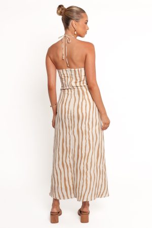 Kim Halter Maxi Dress – Tan Stripe
