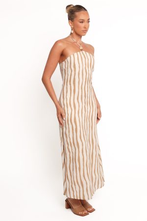 Kim Halter Maxi Dress – Tan Stripe