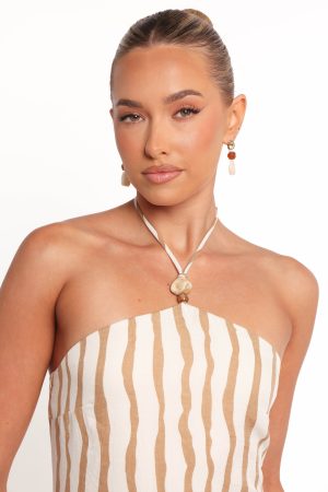 Kim Halter Maxi Dress – Tan Stripe