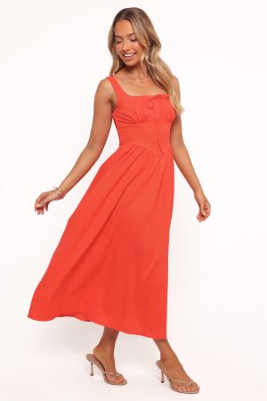 Kinslee Midi Dress – Coral