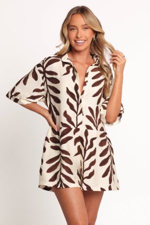 Kiya Drop Waist Playsuit – Brown Palm