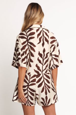 Kiya Drop Waist Playsuit – Brown Palm