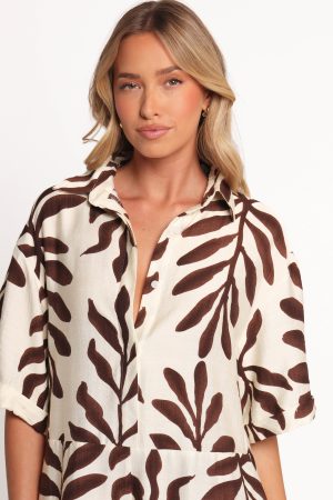 Kiya Drop Waist Playsuit – Brown Palm