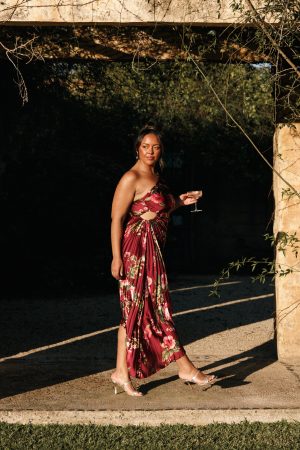 Kleo One Shoulder Maxi Dress – Burgundy Floral