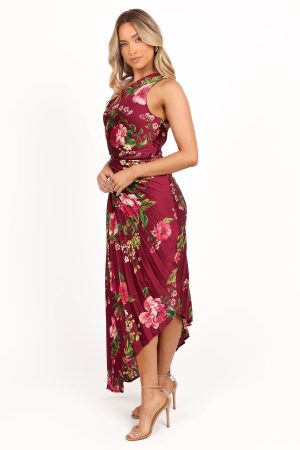 Kleo One Shoulder Maxi Dress – Burgundy Floral
