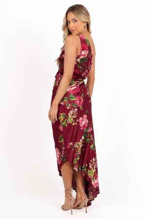 Kleo One Shoulder Maxi Dress – Burgundy Floral