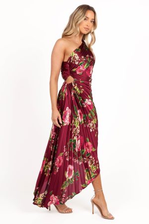 Kleo One Shoulder Maxi Dress – Burgundy Floral